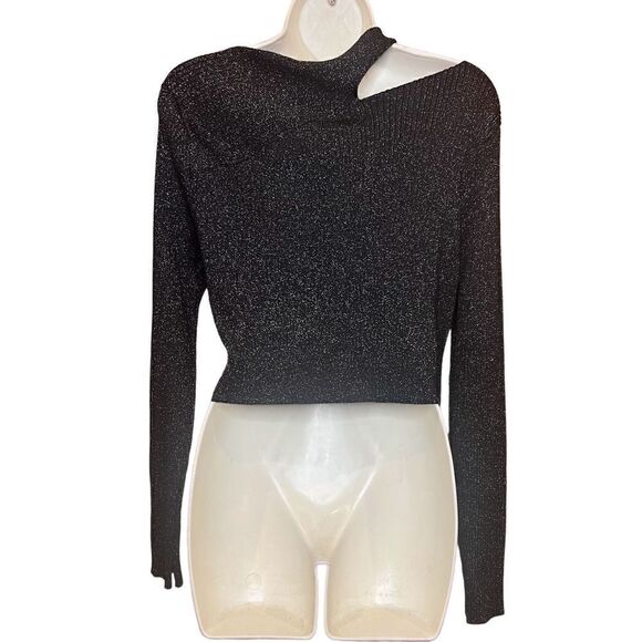 All Saints Black Sparkling Cut Out Cropped Sweater NWT Size Large - Picture 5 of 8